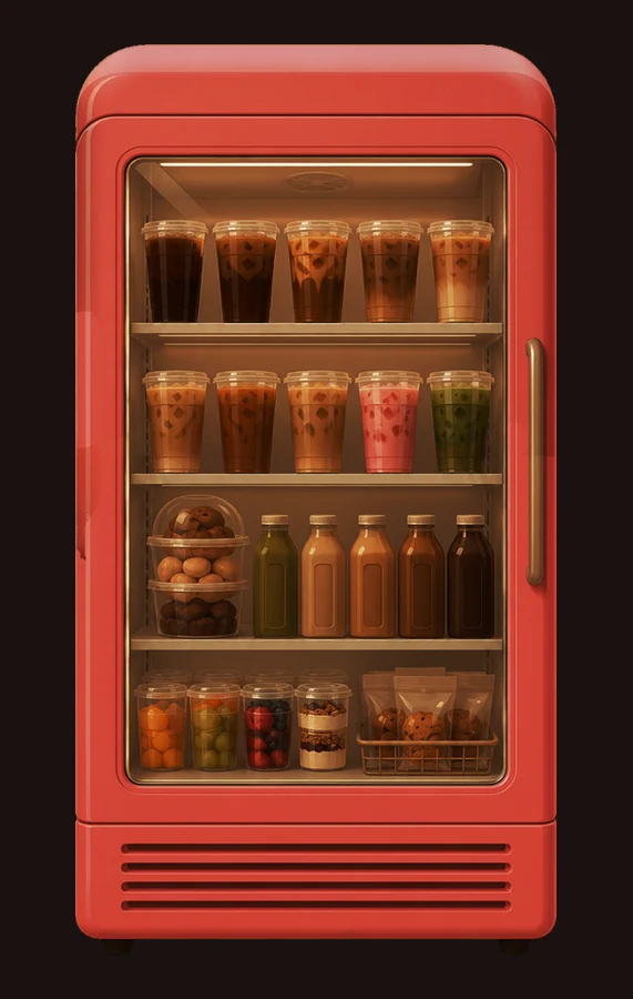 First-pass red retro fridge